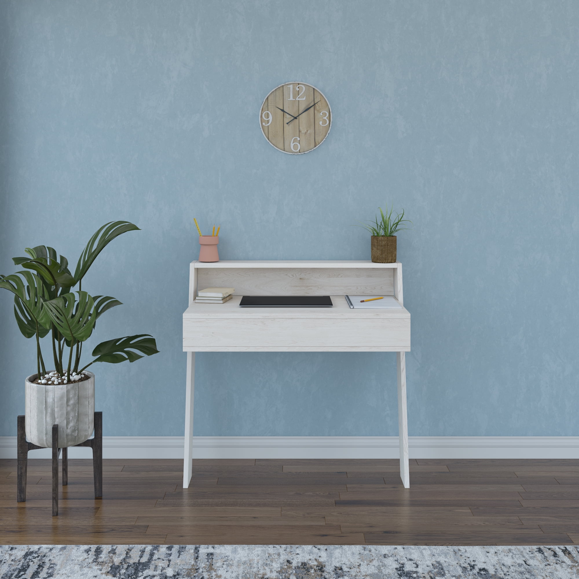 Ada Home Decor Minimalist Home Office Computer Desk Workstation, Ancient White