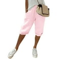 thumbnail image 2 of Glisme Casual Pants For Women Fashion Solid Large Pocket Elastic Capris Pants Pink Trousers Regular Fit, 2 of 9