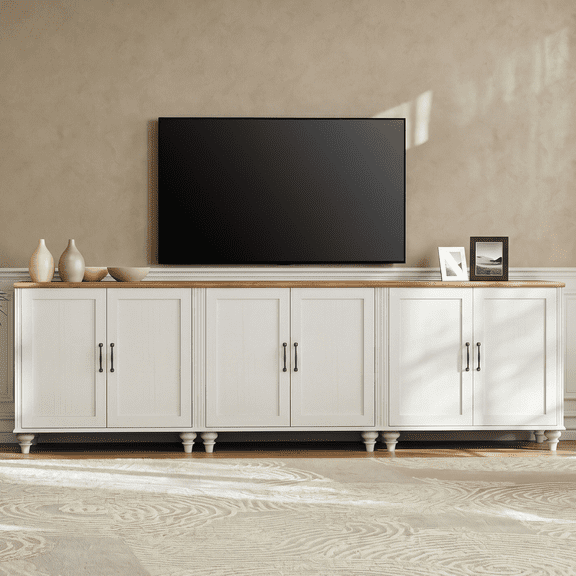 TV Stand For 100 Inch TV Inch TV, 3-In-1 TV Console Table For 75/80/85/90 Inch TV, Entertainment Center With 6 Wood Doors, White