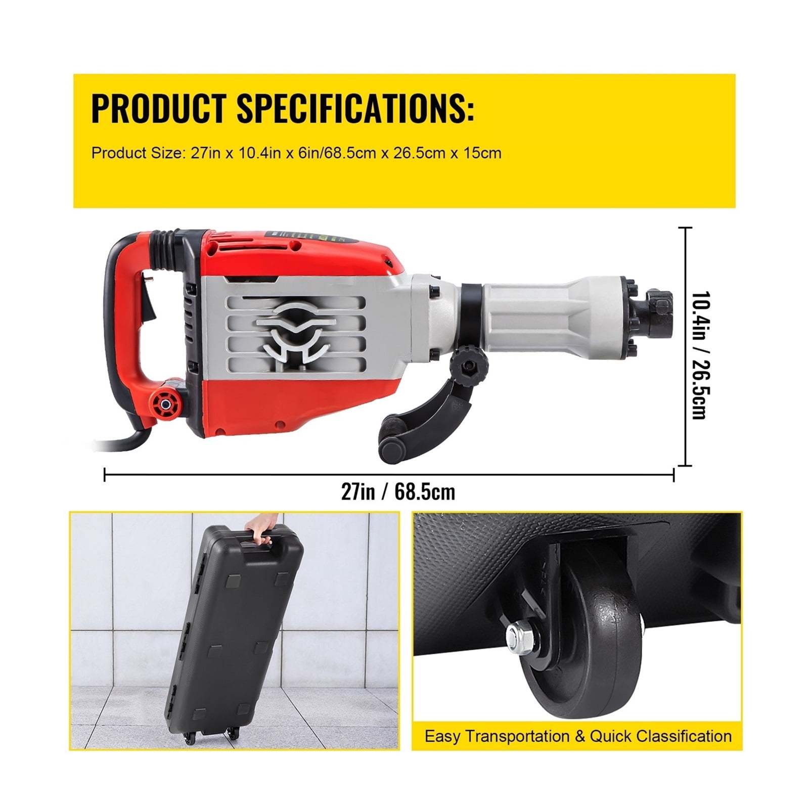 Demolition Jack Hammer 3800W Multifunctional Rotary Hammer With Box Concrete Ground Breaking Electric Hammer Tool Impact Drill For Trenching, Chipping, Breaking Holes ,Efficient and Reliable
