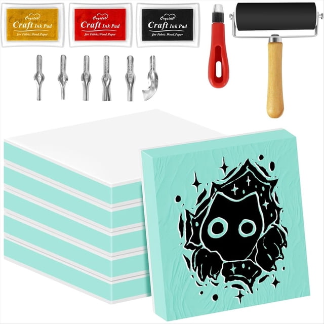6 Bloques de Goma para Tallar de 5 X 5 cm, Kit para Hacer Sellos con Bloques de Linóleo para Principiantes.