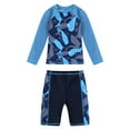 thumbnail image 1 of YIZYIF Kids Boys 2PCS Shark Print Swimsuit Rash Guard Long Sleeve Swimming Shirt Tops with Shorts Set Navy Blue Shark 5-6, 1 of 7