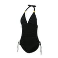 thumbnail image 2 of VISgogo Traje de baño femenino de 2 piezas, camisola de cuello halter de color sólido con cordón + bragas de bikini para mujer, S / M / L / XL / XXL VISgogo  moda, 2 of 9