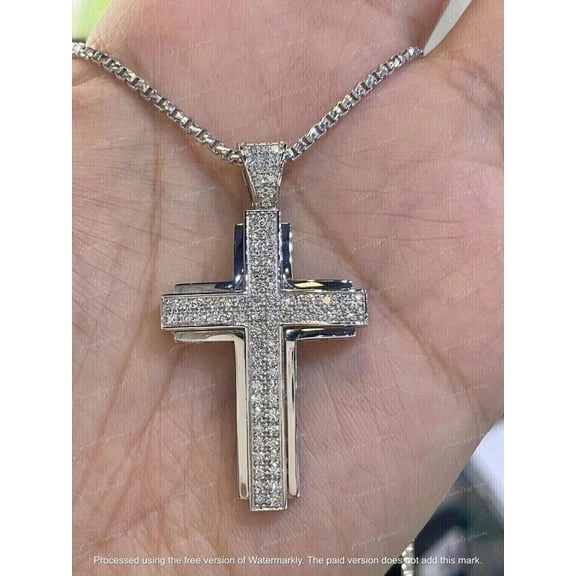 2.20Ct Round Cut Lab Created Diamond Men's Cross Pendant 14K White Gold Plated