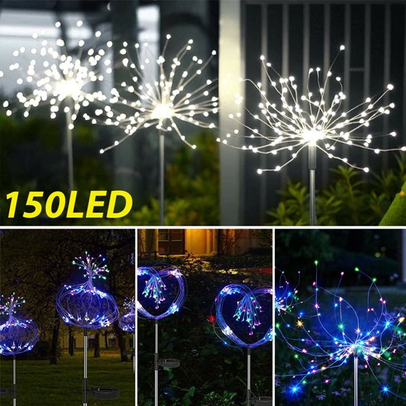 Solar Garden Decoration Lights Outdoor, 150 LED Dandelion Firework Starry Starburst Lights Copper Wire Fairy Lights for Walkway Patio Lawn Backyard Christmas Party Decor