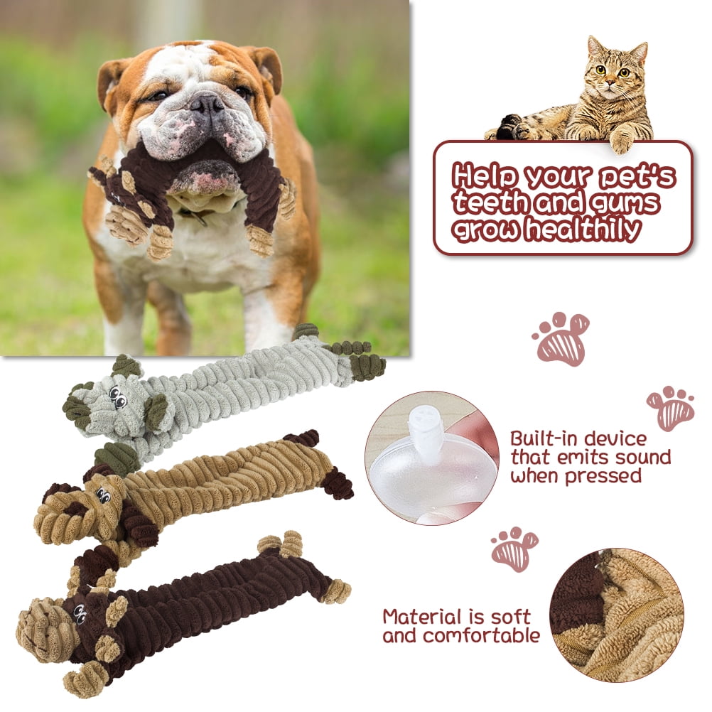 Kepooman 3 Pcs Dog Chew Toy for Teething Chewing and Playtime, No Stuffing Plush Animal Dog Squeaky Toy, Multi-color Kepooman 3 Pcs Dog Chew Toy for Teething Chewing and Playtime, No Stuffing Plush Animal Dog Squeaky Toy, Multi-color