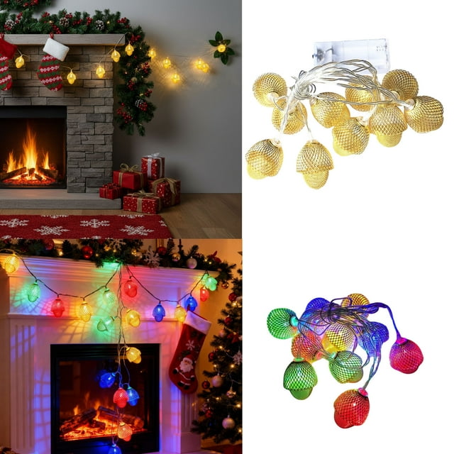 Guirnalda de Luces Navideñas de Piñas y Avellanas | Decoración para Jardín o Salón de Fiestas de Acción de Gracias | 150 Cm | Multicolor | Plástico | Resistente Al Agua | Bajo Voltaje | Decoración pa