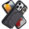 thumbnail image 2 of for iPhone 14 Pro Max Case with Card Holder - Credit Card Slot,RFID Blocking,360°Rotating Ring Kickstand and PU Leather Cute Wallet Cover for Women(Black Leopard), 2 of 17