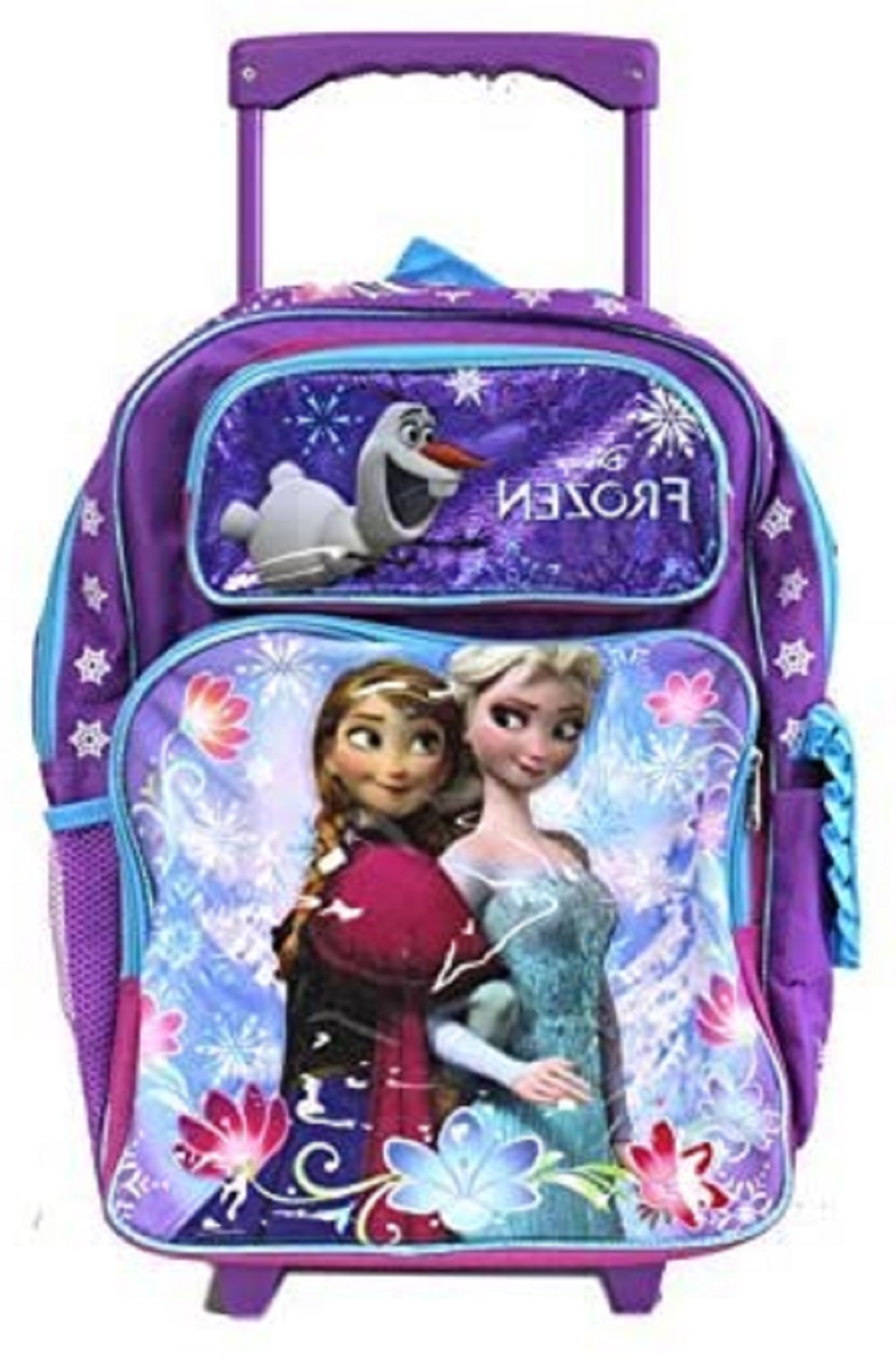 disney full size purple and blue sisters stick together frozen rolling backpack