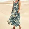 thumbnail image 2 of Ovticza Women Dresses Plus Cotton Linen Boho Maxi Dress for Women Long Floral Tank Summer Work Dresses for Women Long Sleeveless Flowy Womens Sundresses with Pockets Green L, 2 of 7