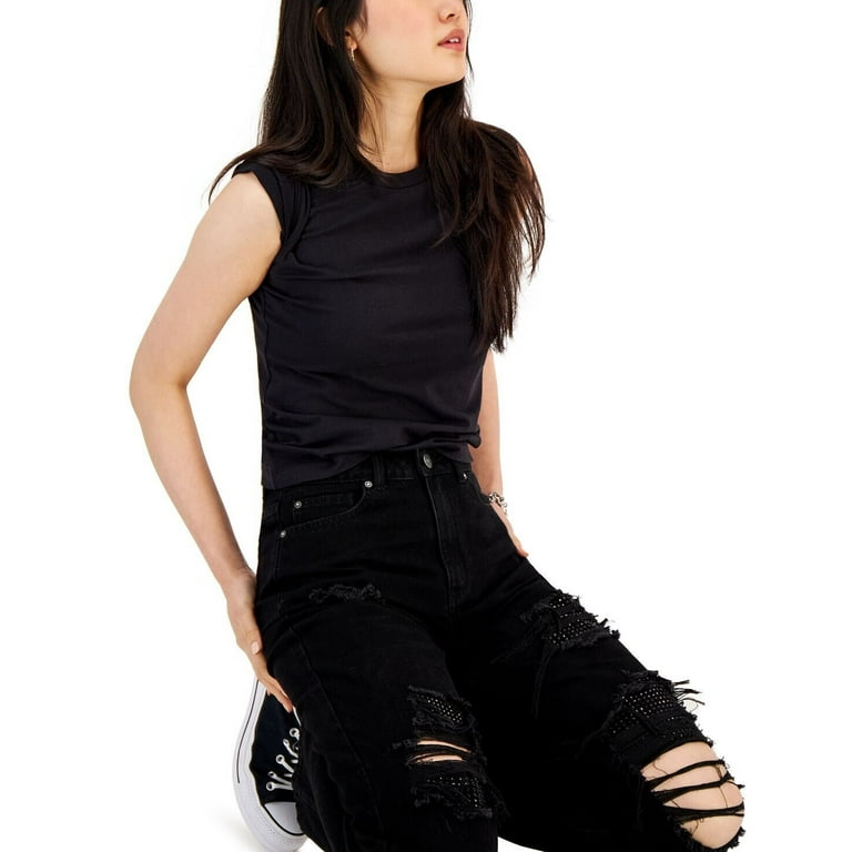 Gemma Rae Women's Juniors' Distressed High-Rise Jeans Black Gemma Rae Women's Juniors' Distressed High-Rise Jeans Black