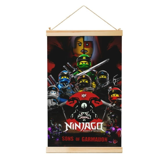 Hanging Poster Ninjago Wall Canvas Artwork With Wooden Frame Scroll Painting 12"x18"
