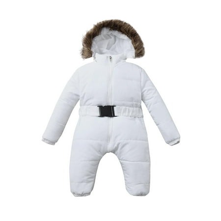 

aturustex Baby Girl Boy Romper Long Sleeve Hood Plush Cotton Clothes Casual Winter Zipper Jumpsuit