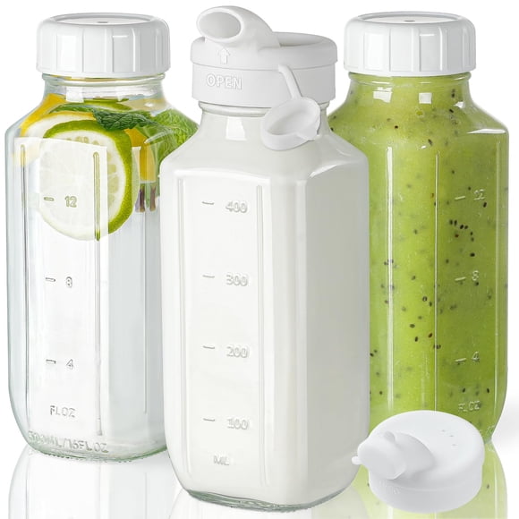 Botellas de vidrio para jugo Syntic de 500 mL, paquete de 3, con tapa hermética