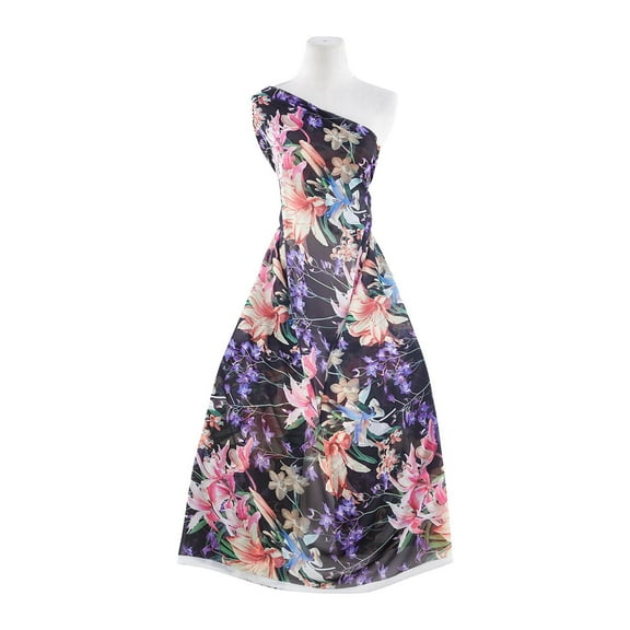 Zelouf Zs1704Ss-1 Print Hi Multi Chiffon  , Sewing, DIY, Crafts Fabric by the Yard, 982 Black/coral, 3 Yard