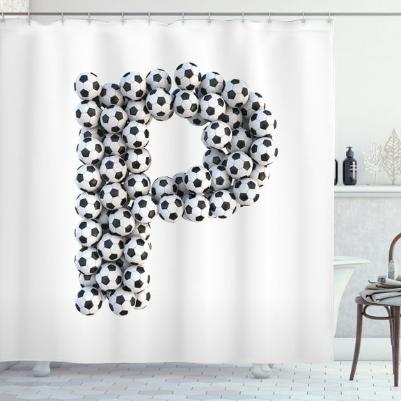 Ambesonne Letter P Shower Curtain, Football Illustration, 69"Wx70"L, Black and White