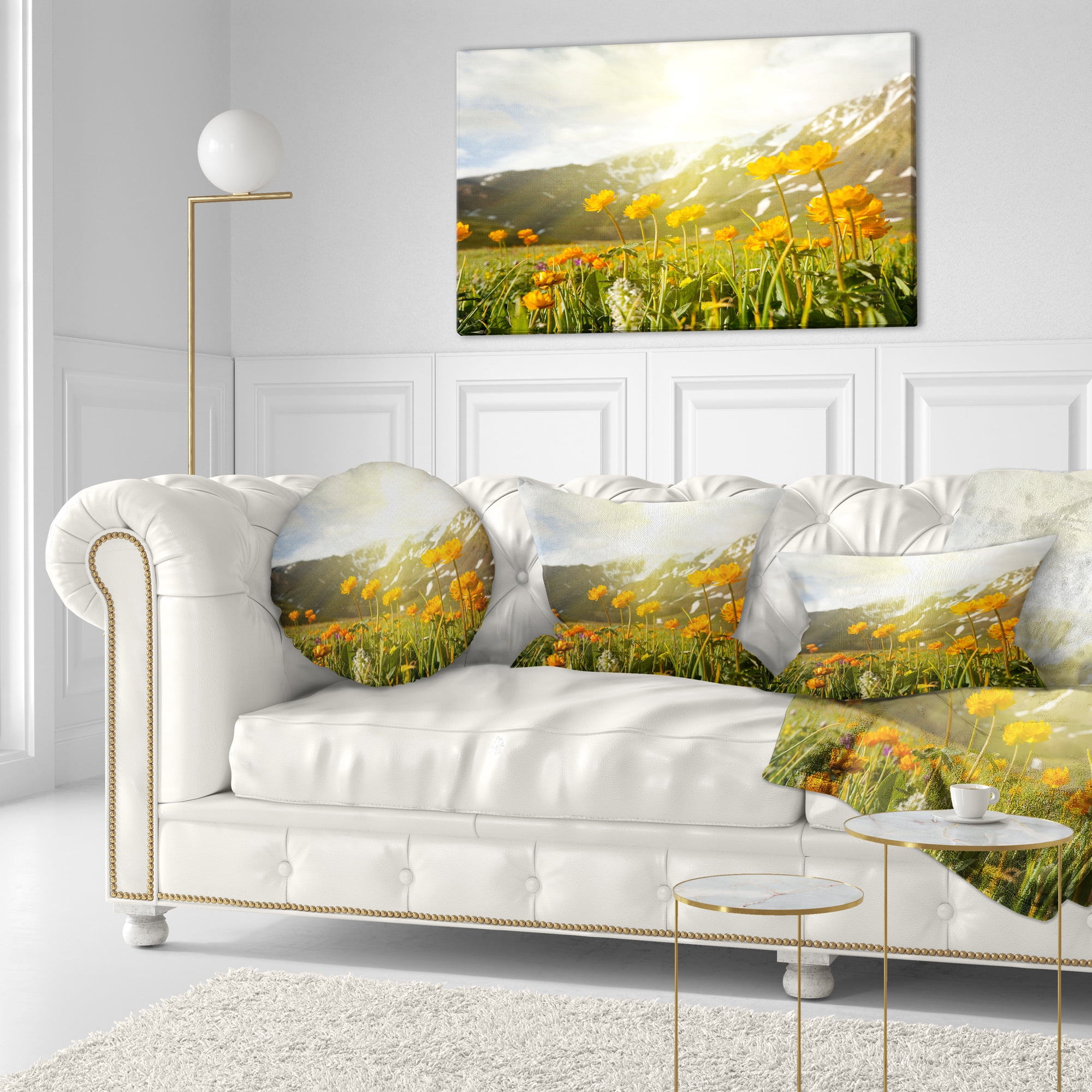 Designart 12" x 20" Yellow Floral Polyester Throw Pillow