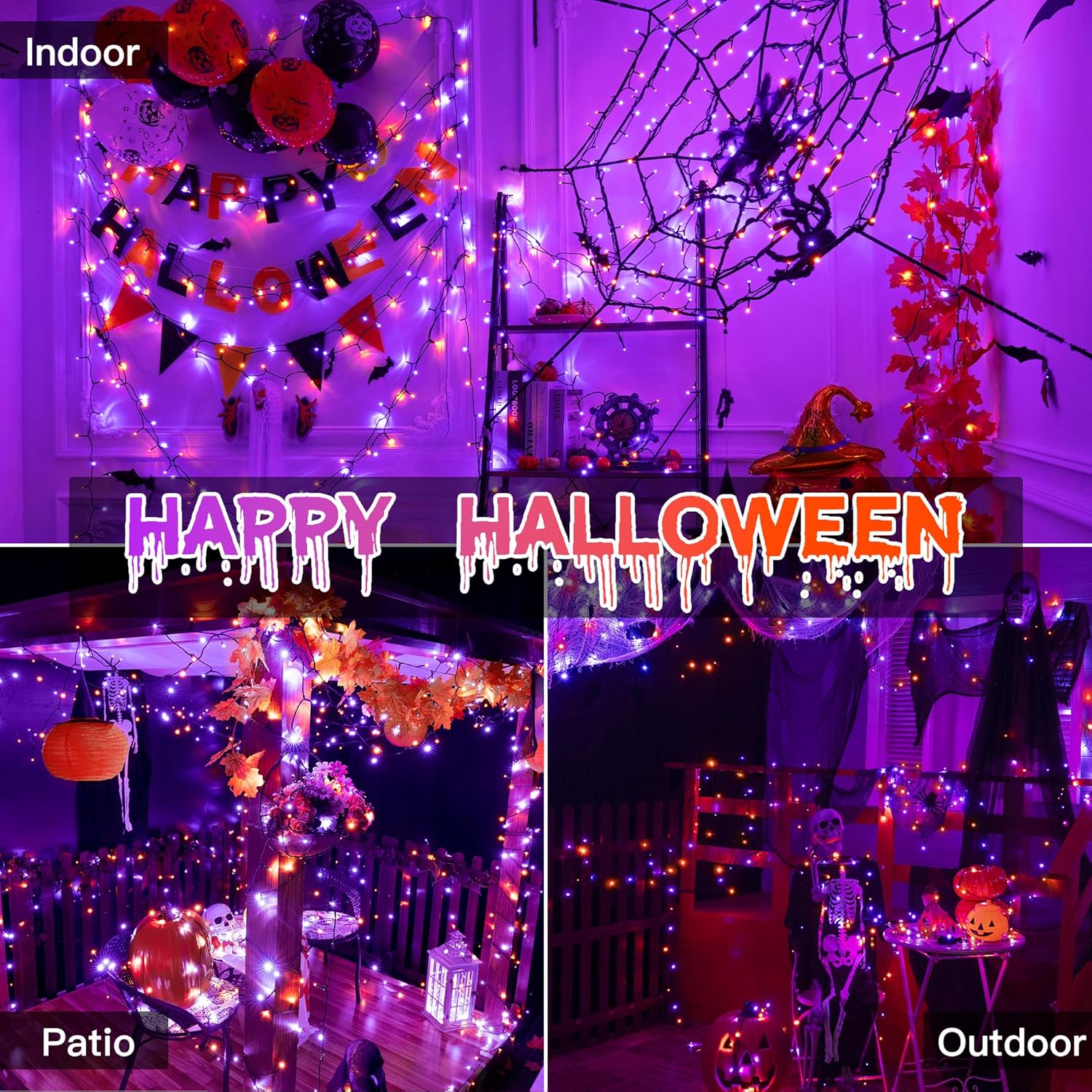 66FT 200 LED Halloween Lights, Halloween Lights Outdoor with 8 Lighting Modes, Waterproof Halloween String Lights for Christmas Outdoor Party Yard Garden Decoration