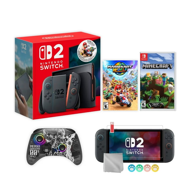 Nintendo Switch 2 Mario Kart World Bundle 256GB 7.9-Inch 1080P Screen, Joy-Con 2 with Mouse Sensor, Dock, with Minecraft And Mytrix Wireless Switch Pro Controller & Accessories