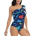 thumbnail image 3 of Haiem Colorful Excavator Women's One Piece Swimsuits Tummy Control One Shoulder Bathing Suits Ruffle Swimwear-X-Large, 3 of 8