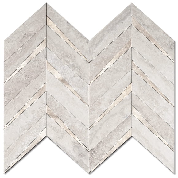 STICKGOO 10-Sheet Herringbone Tile Peel and Stick Backsplash, Beige Mixed Metal Gold PVC Stick on Backsplash, Self Adhesive Wall