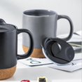 thumbnail image 3 of 15 oz Coffee Mugs, Set of 2 Large Ceramic Mugs, Mug Set with Insulated Cork Bottom and Splash Proof Lid for Men, Women, Coffee, Tea, Grey, 3 of 5