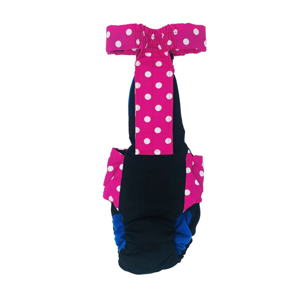 Barkertime Pink Polka Dot on Black Dog Diaper Overall