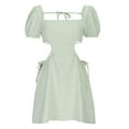 thumbnail image 4 of Wycnly Womens Dresses Sexy Cut-out Strappy Swing Tunic Tshirt Short Dresses Casual Plaid Print Square Neck Short Sleeve Mini Summer Dress Mint Green m Clearance Under $5, 4 of 5