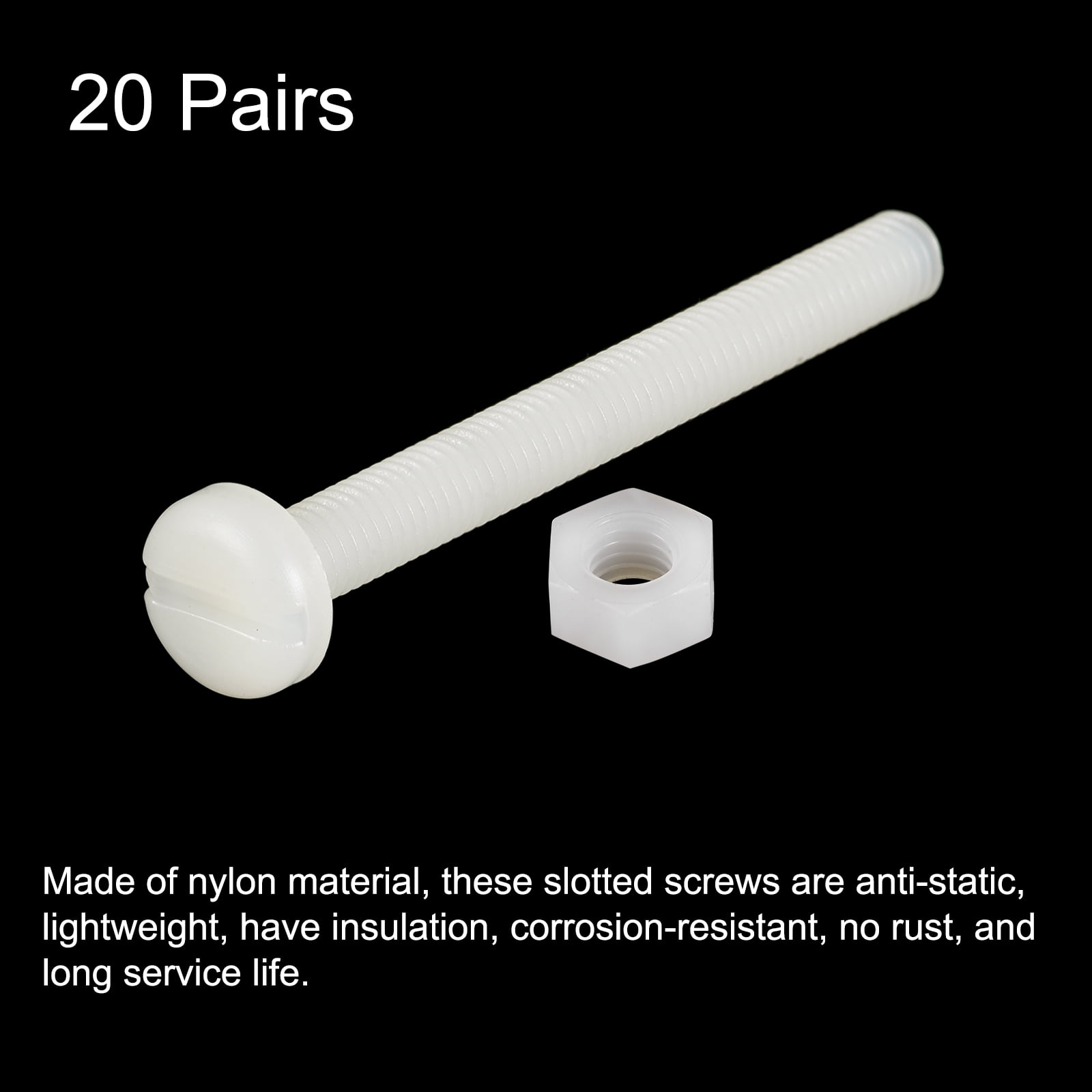 Unique Bargains Nylon Screw Nut Assortment Slotted Pan Head Screw Hex Nut M6x60mm 20Pcs