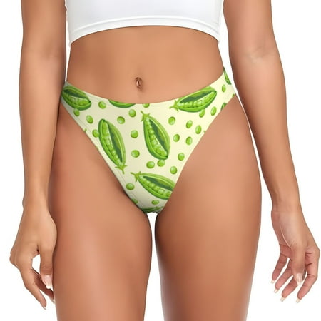 Qokaie Green Peas Printed Women s Cotton Thong Underwear  Sexy Breathable Panties G-string-X-Small