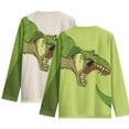 thumbnail image 2 of FUIALDOLG T-Rex Dinosaur Boy Long Sleeve Shirts 2 Pack Green Beige Round Neck Tops Casual Lightweight T-Shirts Trendy Pullover Tees for Kids 9-10 Years, 2 of 6