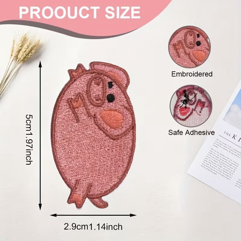 2D Flat 3pcs Cute Pink Piggy Embroidered Iron-On Patches Can Be Sewn for DIY Clothing Projects, Jackets, Jeans, Hats and Backpacks - Cute Gift Animal Patches