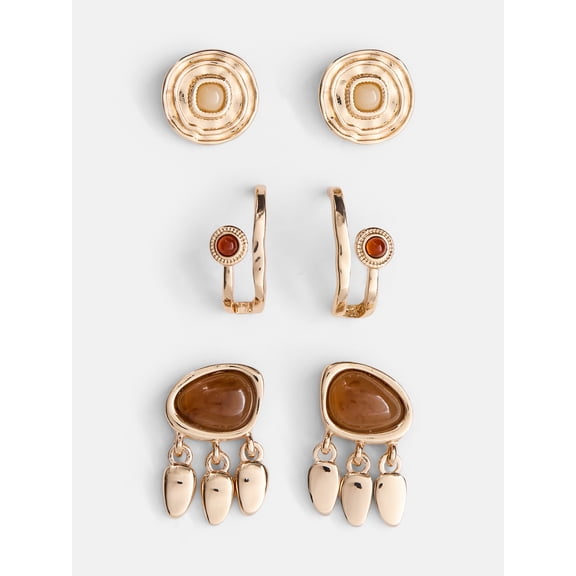 Scenario Women's Gold-Tone Mixed Stud Earrings Set, 3-Pair