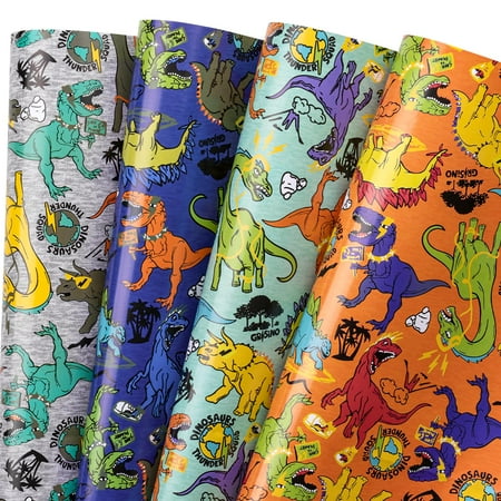 RUSPEPA Wrapping Paper PresNok Sheets - Colorful Dinosaur Design Perfect for Birthday, Baby Shower, Holiday Any Occasion - 12 Folded Sheets - 19.68 X 27.5 Inch
