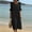 Black, variant on Cotton Linen Dress for Women High Waist Hollow Flare Half Sleeve Maxi Dresses Casual Crewneck Boho Beach Sundress