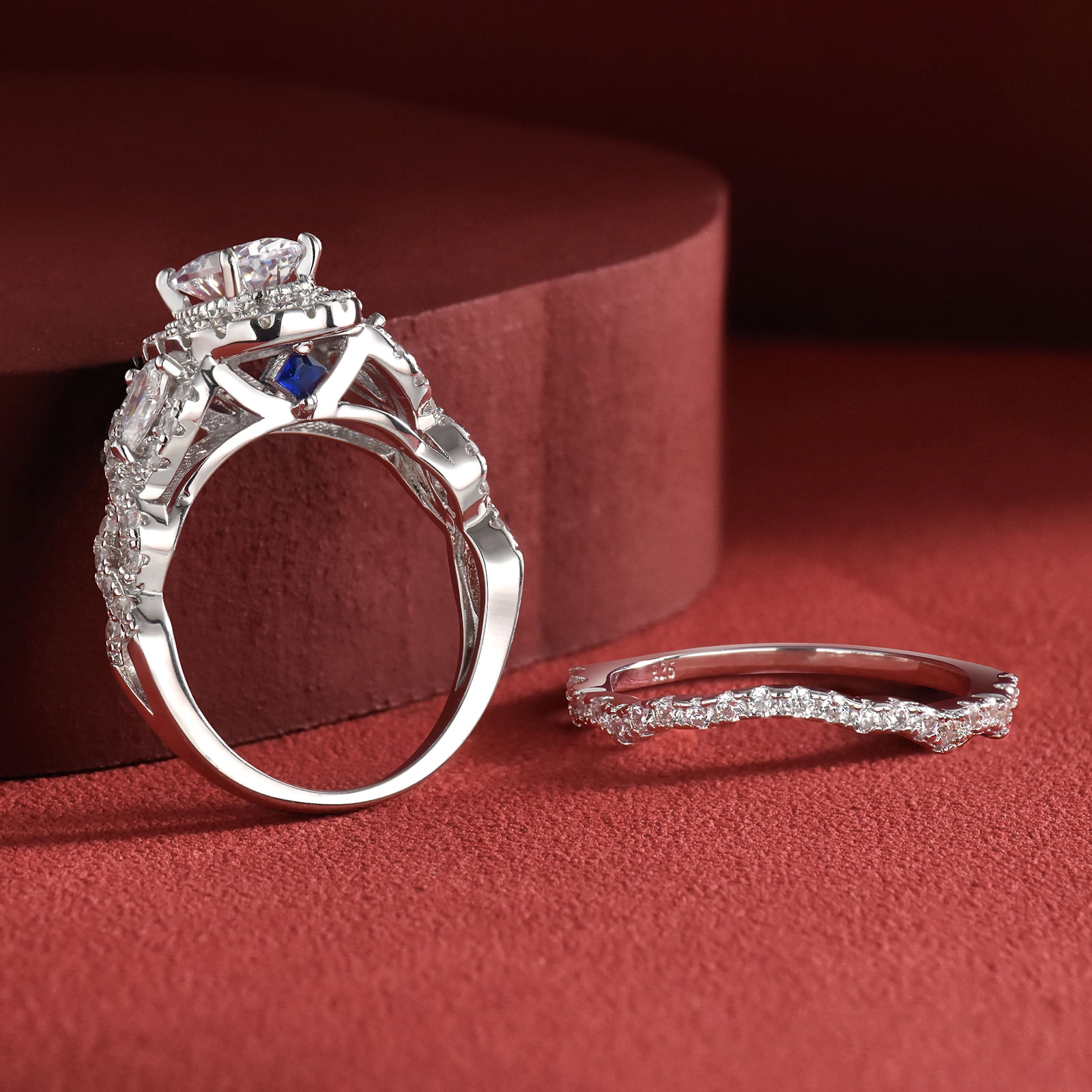 Newshe Jewellery Wedding Ring Set For Women Engagement 2.4ct 925 Sterling Silver Round Pear White Cz Size 10