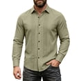 thumbnail image 3 of IhhxPro Men's Linen Button down Shirt Breathable Lightweight Fit Button-Up Pleated Dress Casual Summer Wedding Office Vacation Slim Long Sleeve Solid S-3XL, 3 of 9