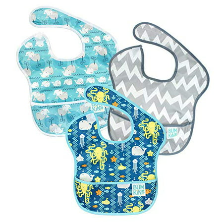 Bumkins SuperBib, Baby Bib, Waterproof, Washable, Stain and Odor Resistant, 6-24 Months, 3-Pack - Whales, Sea Friends, Gray C