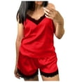 thumbnail image 2 of BONIXOOM Christmas Pajamas For Family Pajamas For Women Sleepwear Drawstring Sleeveless Solid Sleepwear Sets Red XXL, 2 of 9