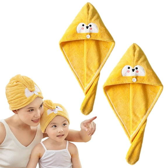 2PCS Hair Towels Absorbent Hair Drying Towel Turban for Women and Girls Quick Magic Hair Dry Hatyellow