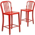 thumbnail image 2 of Flash Furniture Commercial Grade 2 Pack 24" High Red Metal Indoor-Outdoor Counter Height Stool with Vertical Slat Back, 2 of 14