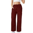 thumbnail image 3 of biudgviw Womens Wide Leg Cargo Pants Elastic High Waist Drawstring Quick Dry Trousers Loose Joggers Lightweight Pants with Pockets, 3 of 6