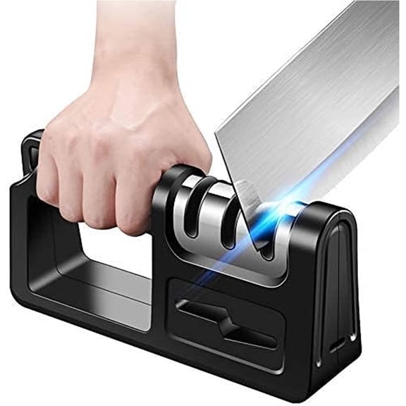 OFEFE 1 PC Kitchen Knife Sharpener, Scissor Sharpeners, 4-in-1 Hunting Outdoor Knife Sharpener, Safely Sharpen Knives with Diamond, Ceramic,Tungsten for Knife and Scissors (Black)