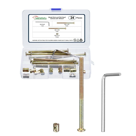 Furniture Connector Bolt Cap Nut Kit with Wrench(M6-1x40/50/60/70/80mm) 36Pcs, Connector Bolt M6 Countersunk Screw Barrel Nuts Binding Screws, for Chair Cabinet Bed, Yellow