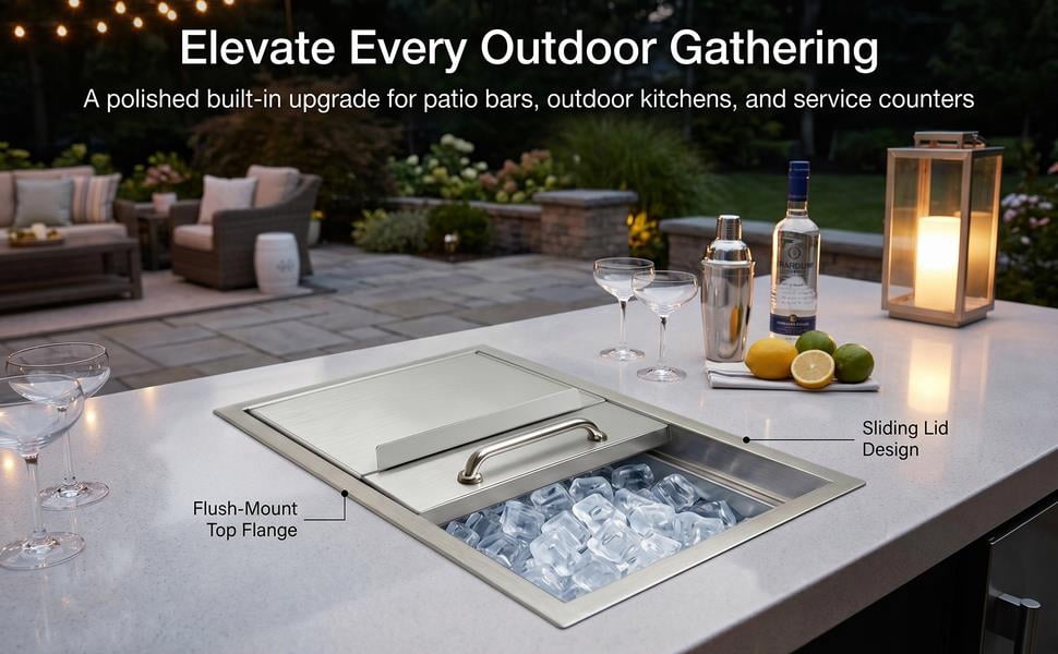 Built In Style Commercial Ice Bin,Drop In Ice Chest With Compact Design,Heavy Duty Stainless Steel And Leak Proof Drain System,Stainless Steel Ice Cooler For Patio Or Kitchen Island