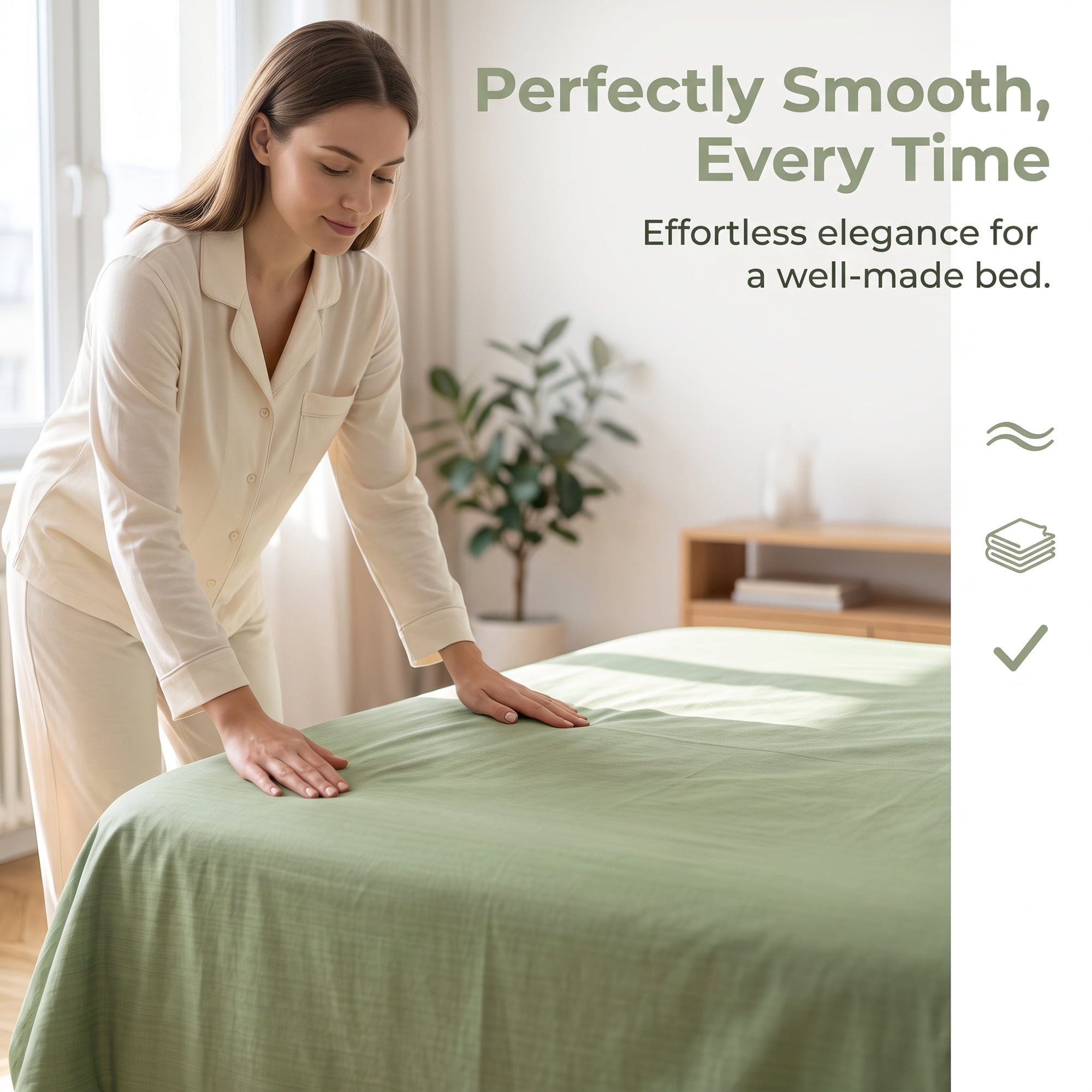 Unique Bargains Double Gauze Bed Sheet Flat Sheet Wrinkle Textured Bedding Mint Green 91"x96"