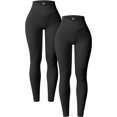 thumbnail image 1 of Women's 2 Piece Yoga Leggings Ribbed Seamless Workout High Waist Cross Over Athletic Exercise Leggings, 1 of 1