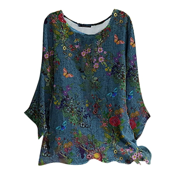 Blusa de manga larga con estampado de cuello redondo informal para mujer a la moda, Tops de otoño Fridja bvmnju1374