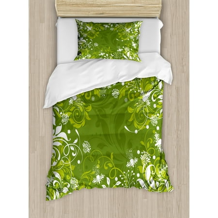 Green Twin Size Duvet Cover Set Abstract Fl Ornaments Nature Green Twin Size Duvet Cover Set Abstract Fl Ornaments Nature Inspired Artistic Branches Leaves