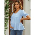 thumbnail image 3 of DARING DIVA Women's Maternity Ruffle Short Sleeve Casual Tiered Shirt L Blue, 3 of 7